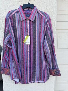 Robert Graham Multicolor Purple & Pink Striped Button-Down Shirt